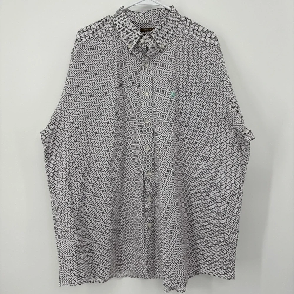 Ariat‎ Button Up Dress Shirt Mens XXL Blue Geometric Pattern Long Sleeve Stretch
